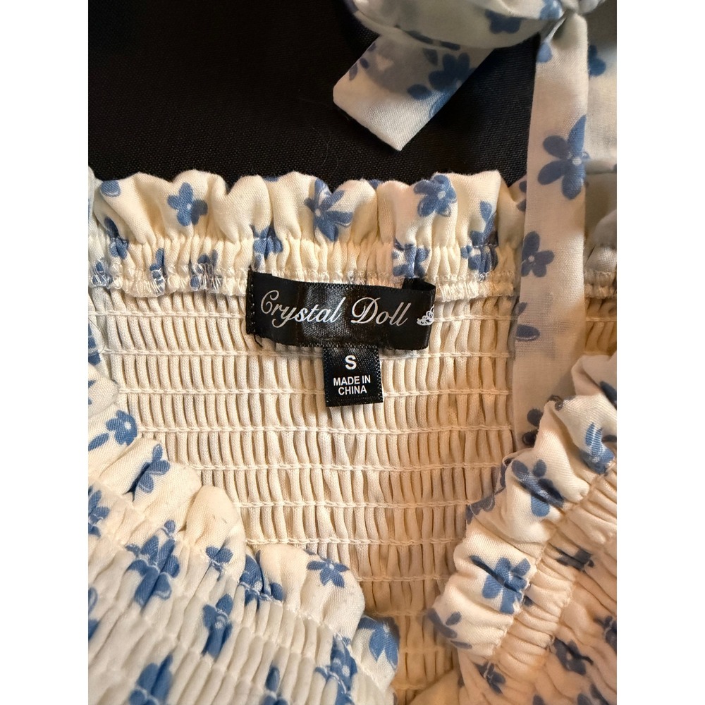 Crystal Doll Blue White Floral Smocked Tiered Midi Dress Sm Cottage Prairie Boho - Picture 11 of 14